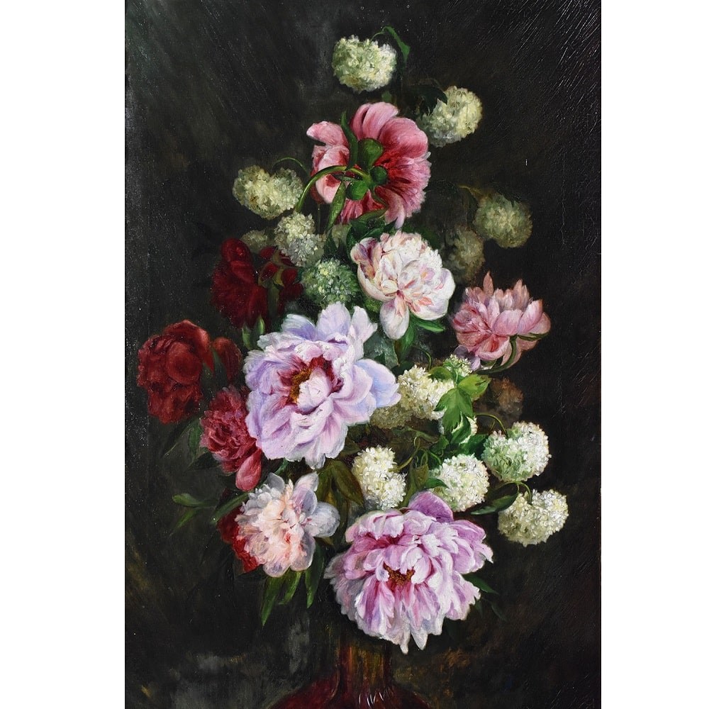 QF602 1 antique floral paintings peonies flower oil painting XIX.jpg